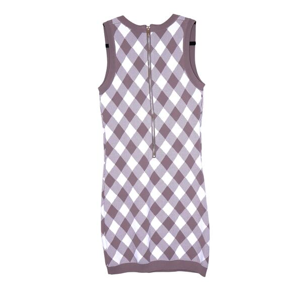 MABLE Ada Jacquard Bodycon Mini Dress Taupe Sleeveless Button Dress Women's M - Picture 3 of 15